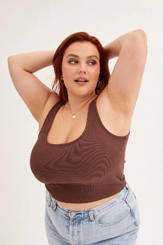 Brown Tank Top Sleeveless Round Neck metallic tank top