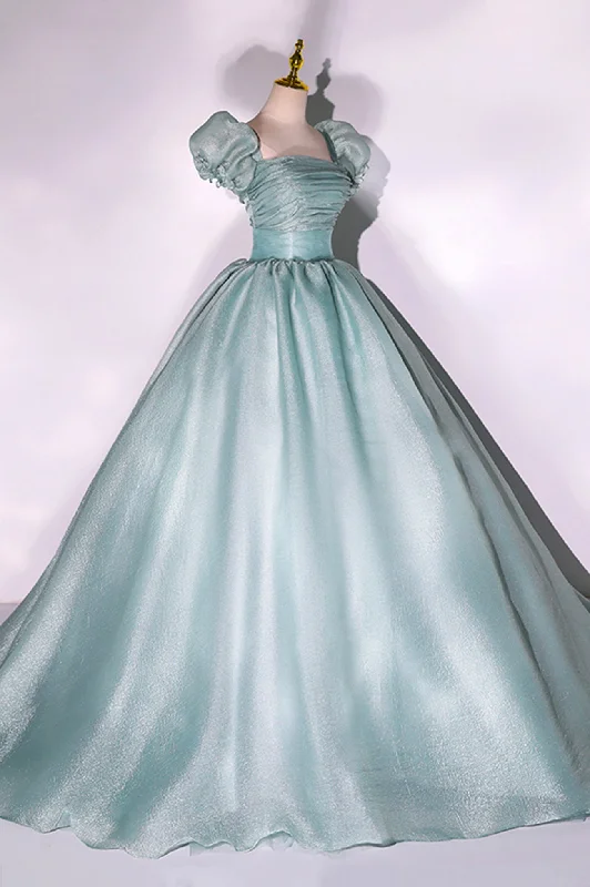 Green Tulle Long A-Line Prom Dress, Cute Short Sleeve Evening Party Dress Tunics Stylish elegant Green Tulle Long A-Line Prom Dress, Cute Short Sleeve Evening Party Dress Tunics Stylish elegant