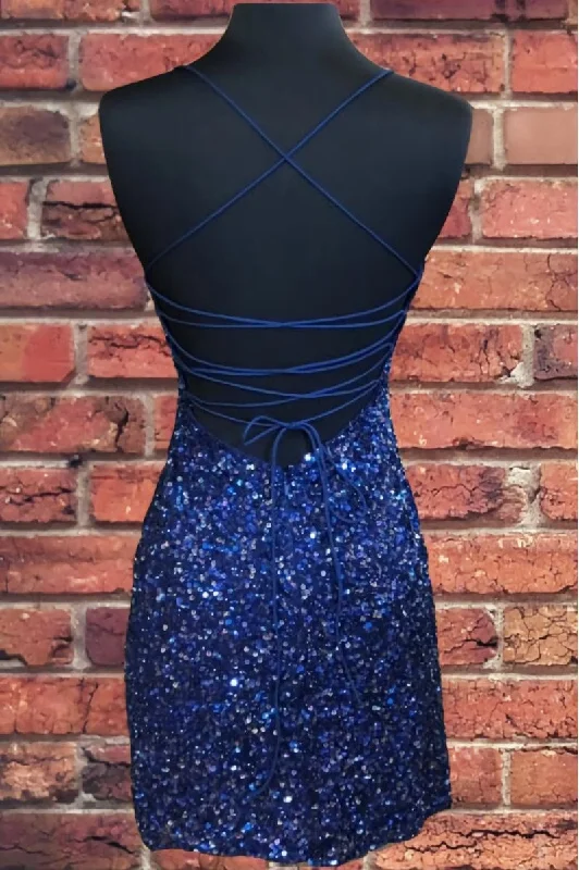 Tight Navy Blue Sequin Short Homecoming Dresses Sparkly Party Dress Tunics Floral girly