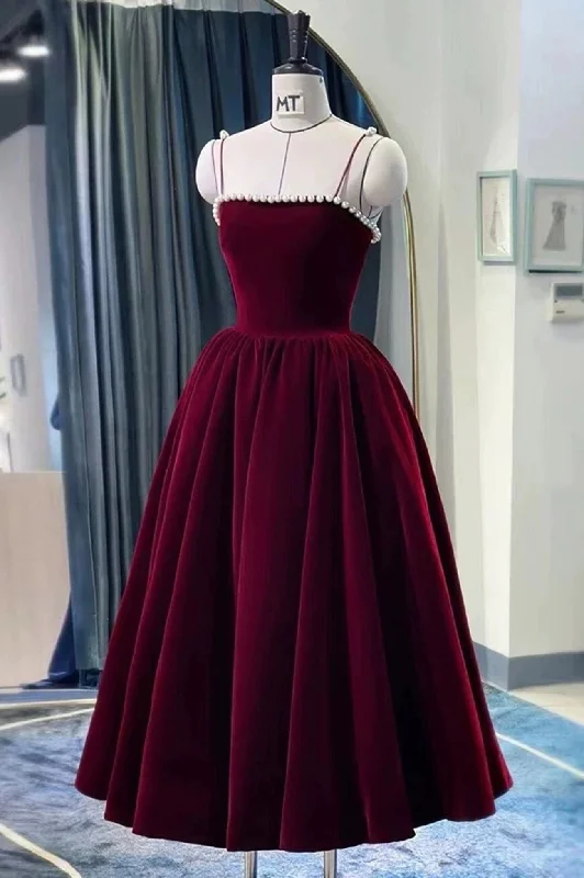 Cute Spaghetti Straps Velvet Short Prom Dress, A-Line Homecoming Party Dress Satin Halter Glamorous Cute Spaghetti Straps Velvet Short Prom Dress, A-Line Homecoming Party Dress Satin Halter Glamorous
