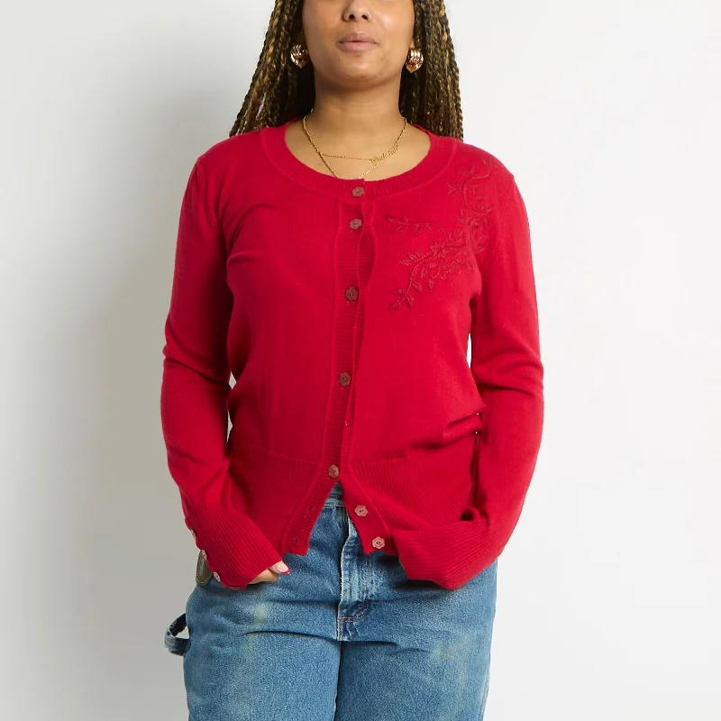 Embroidered Cardigan With Floral Buttons - UK 12 Seamless Knitted Crochet