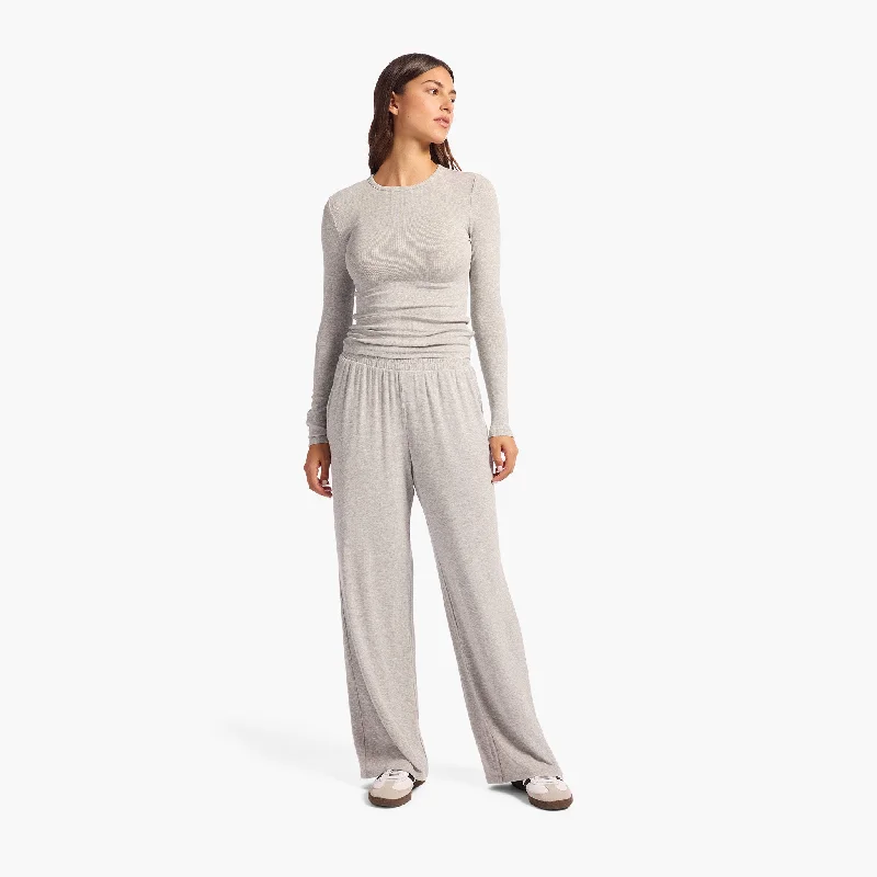 Slinky Rib Wide Leg Pant | Heather Grey Comfortable Denim Trousers