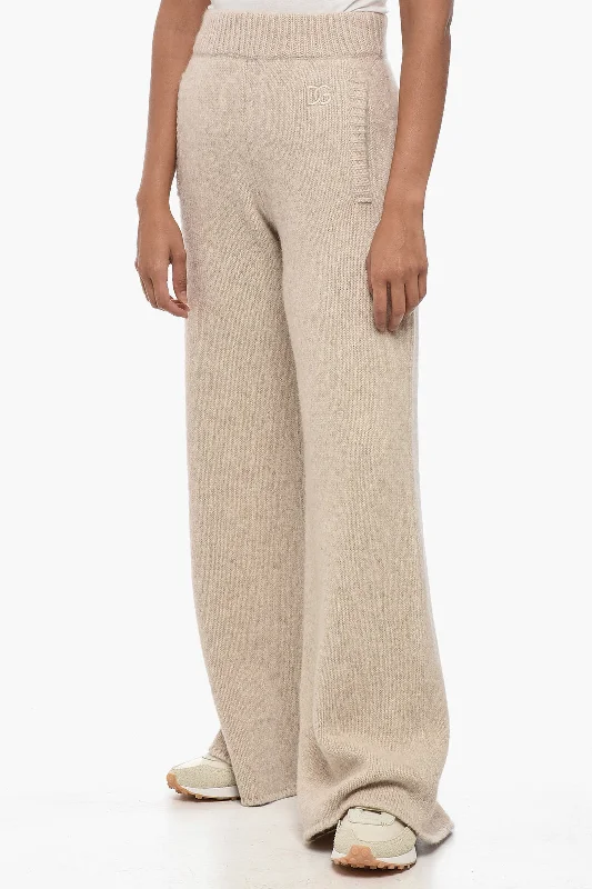 Dolce & Gabbana Lama Blend Wide Leg Pants with Flush Pockets Classic Bootcut Trousers