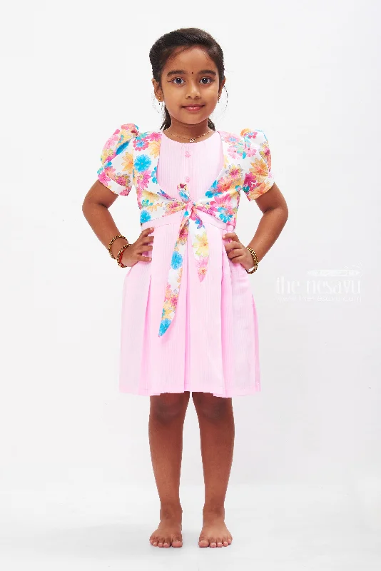 Blossom-Adorned Pink Checkered Cotton Frock with Jacket for Girls Elasticated Jacket Padded Jacket Insulated Jacket Blossom-Adorned Pink Checkered Cotton Frock with Jacket for Girls Elasticated Jacket Padded Jacket Insulated Jacket