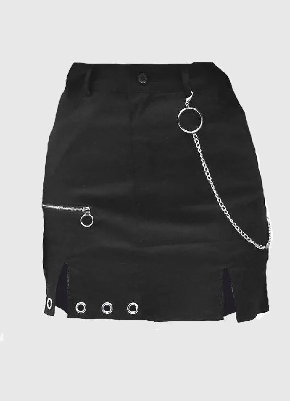 Chain Hoop Detail Mini Skirt silk skirt sleek