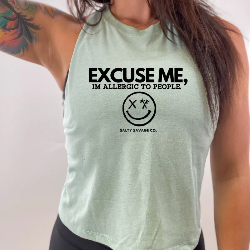 Ladies "I’M ALLERGIC TO PEOPLE" Flowy Crop Tank cropped tank top