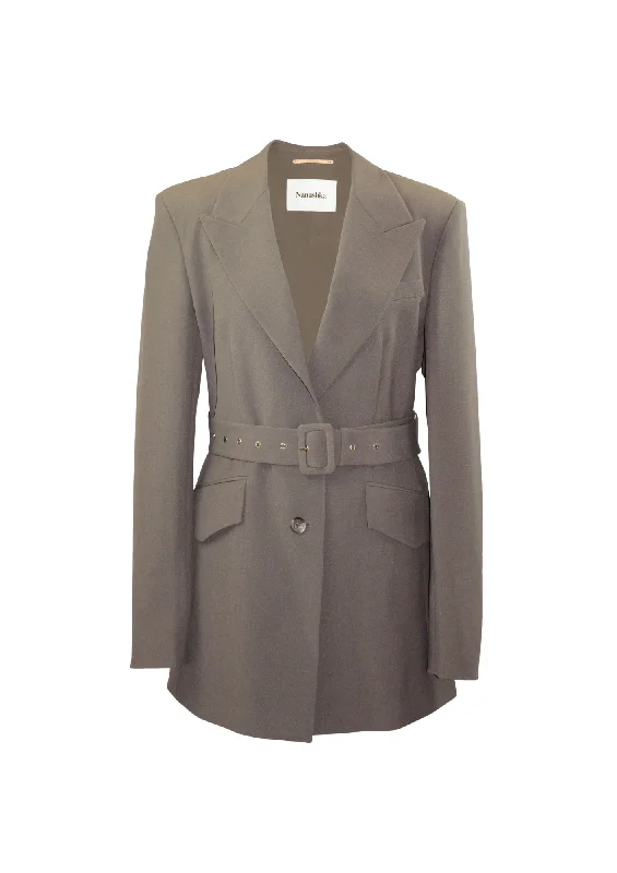 KHAKI BELTED BLAZER JACKET Plaid Jacket Tartan Jacket Houndstooth Jacket