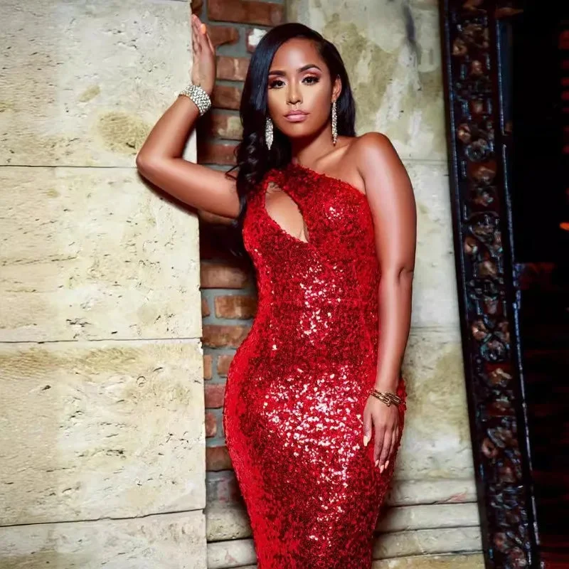 Red Sequins Bodycon Maxi Evening Party Dress with Hollow Detail Tunics stripes playful Red Sequins Bodycon Maxi Evening Party Dress with Hollow Detail Tunics stripes playful