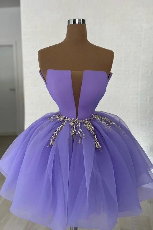 Purple Tulle Sequins Short A-Line Prom Dress, Cute Homecoming Party Dress Tunics Practical easy-care Purple Tulle Sequins Short A-Line Prom Dress, Cute Homecoming Party Dress Tunics Practical easy-care