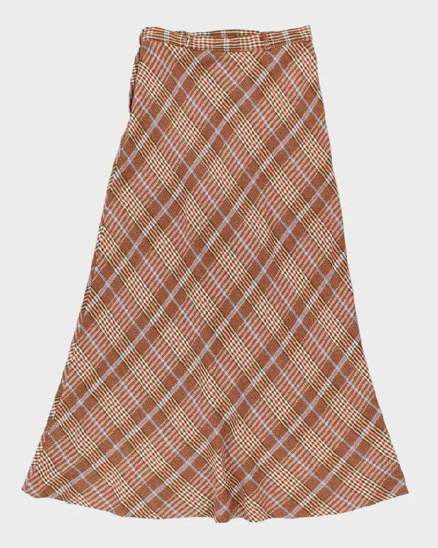 Vintage 1970s Brown Plaid Wool Maxi Skirt - M cashmere skirt plush