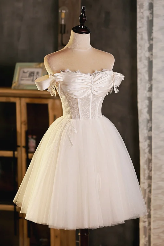 A-Line Tulle Short Prom Dress, Cute Champagne Off the Shoulder Party Dresses Bodycon Fitted Nightout A-Line Tulle Short Prom Dress, Cute Champagne Off the Shoulder Party Dresses Bodycon Fitted Nightout
