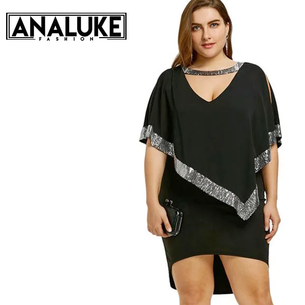 Oversized  Sexy Black Sheath Party Dress Tunics Long Elegant