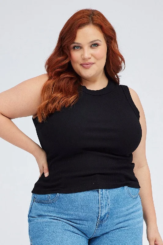 Black Tank Top Sleeveless Crew Neck loose fit tank