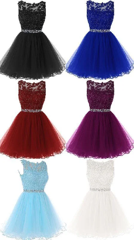 A Line Sleeveless Lace Rhinestone Short Cocktail Party Dress Tunics Party sparkling