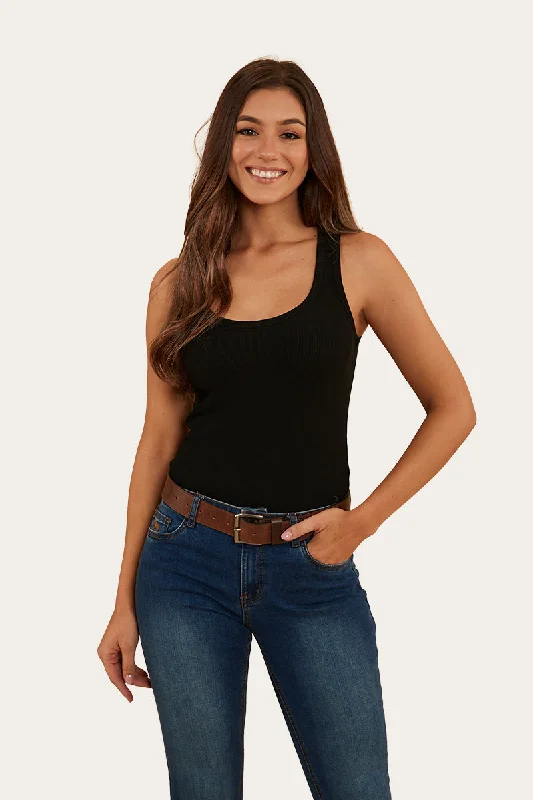 Blossom Womens Fitted Tank - Black turquoise tank top