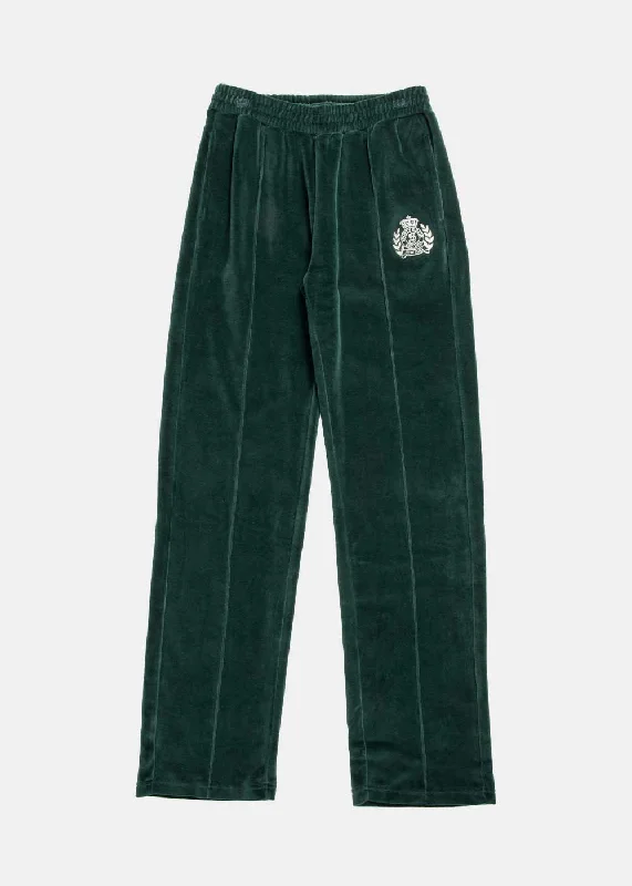 Forest Cream NY Crest Velour Track Pants Comfortable Pleated Pants