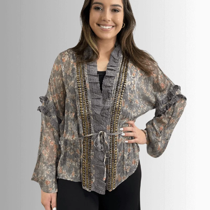 Garden Romance Cardigan Made in USA Handmade Hand-knitted Hand-woven
