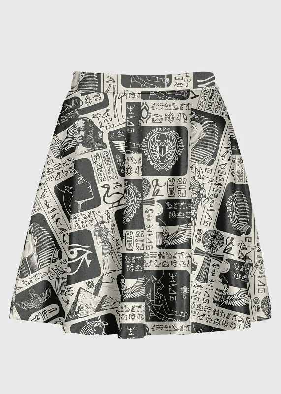 Retro Hieroglyphs Pattern High Waist Skirt chiffon skirt airy