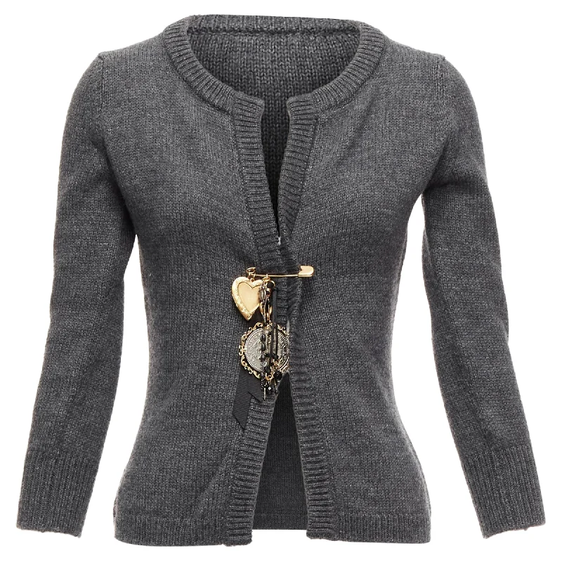 Dolce Gabbana Sicily Baroque Heart Ribbon Charm Pin Cardigan Silk Blend Satin Velvet