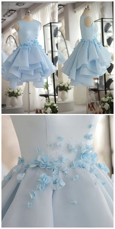 Light Blue Satin Organza Short Party Dress, Cute Homecoming Dress Mermaid Tail Wedding Light Blue Satin Organza Short Party Dress, Cute Homecoming Dress Mermaid Tail Wedding