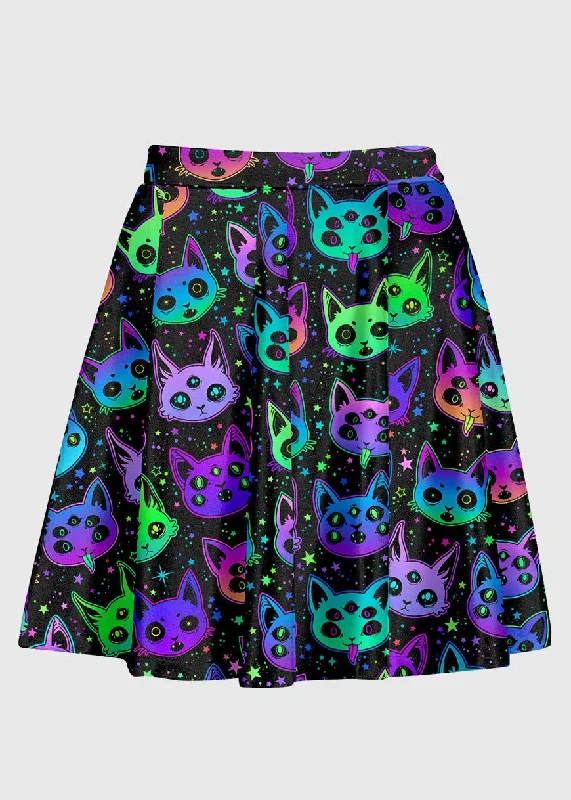 Trippy Rainbow Cartoon Cat Skirt denim skirt casual