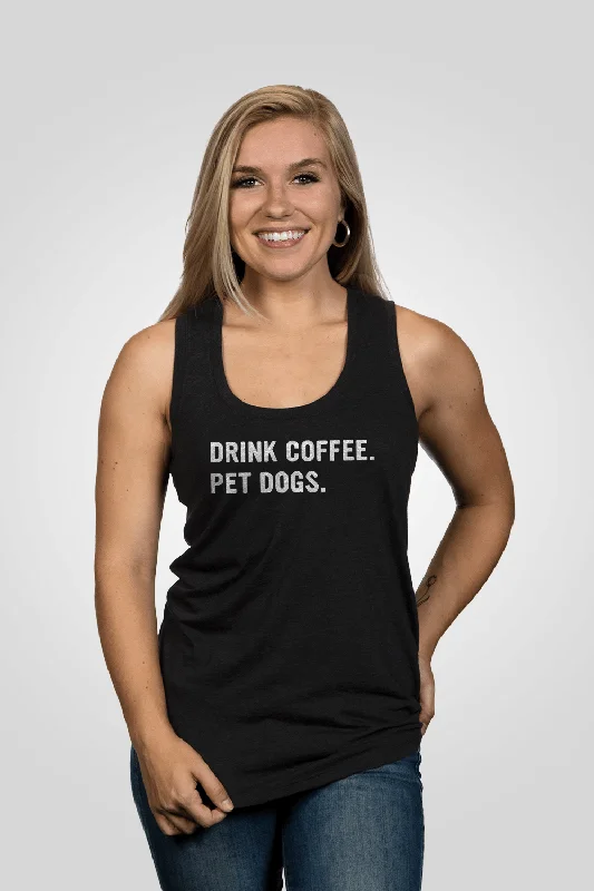 Women's Racerback Tank - Drink Coffee Pet Dogs floral tank top