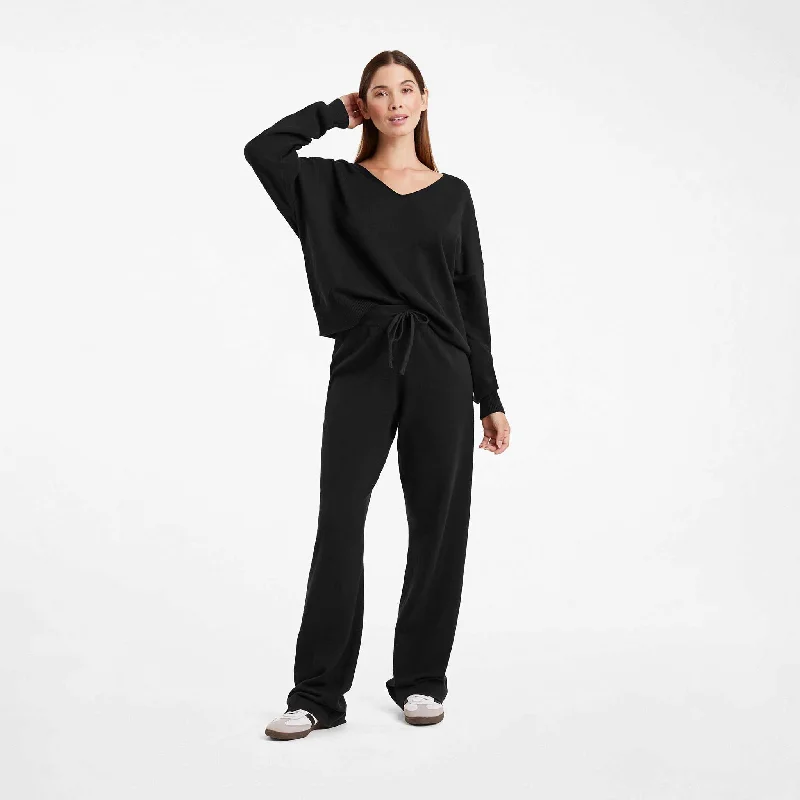 Luxe Knit Wide Leg Pant | Black Elegant High-Waist Pants
