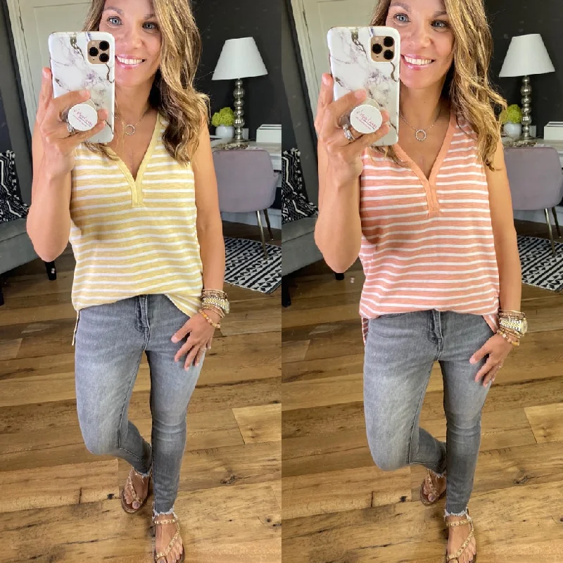 Catching Memories Striped Tank With V-Neck Detail - Multiple Options summer tank top