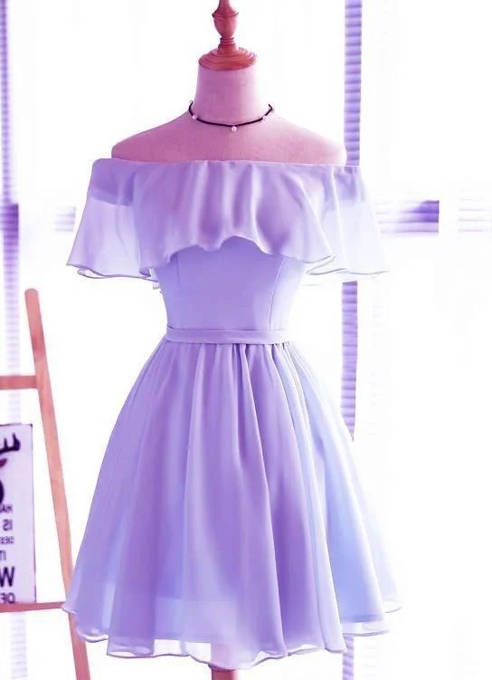 Lavender Chiffon Off Shoulder Short Bridesmaid Dresses, Cute Homecoming Dress, Lovely Party Dresses Tunics stripes playful Lavender Chiffon Off Shoulder Short Bridesmaid Dresses, Cute Homecoming Dress, Lovely Party Dresses Tunics stripes playful