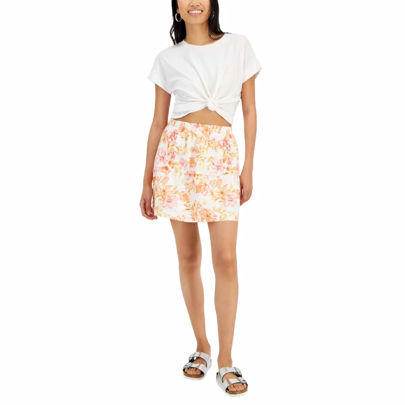 HIPPIE ROSE - Elasticized-Waist Poplin Tiered Mini Skirt chiffon skirt delicate