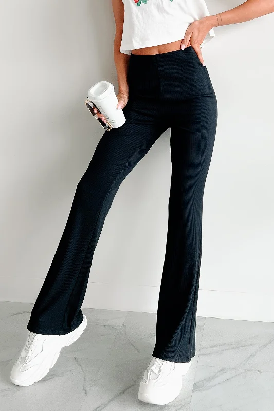 Shantelle Ribbed Flare Pants (Black) Classic Flared Pants