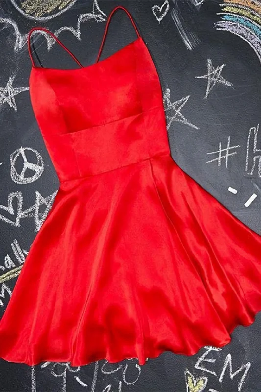 A-Line Short red Homecoming Dress Satin Party Dress Tunics Formal black