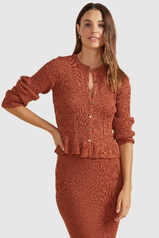 MINKPINK Womens Cyprus Cardigan Brick Rayon Fabric Velvet Fabric Corduroy Fabric