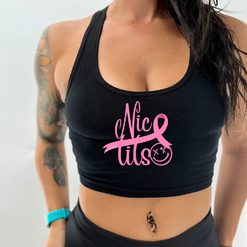 Ladies "NICE TITS" Racerback Crop Tank black tank top