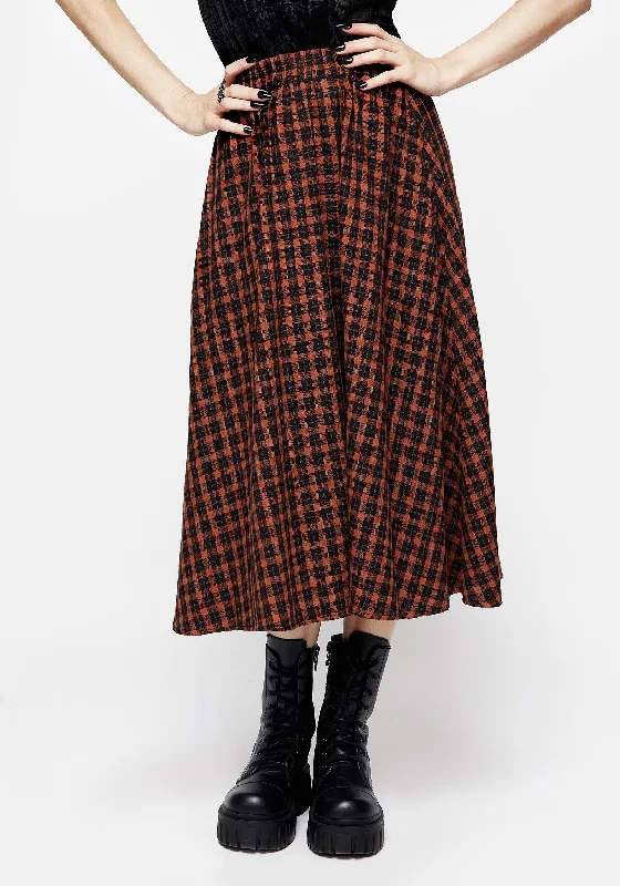 Terra Check Midi Skirt - Orange pencil skirt chic