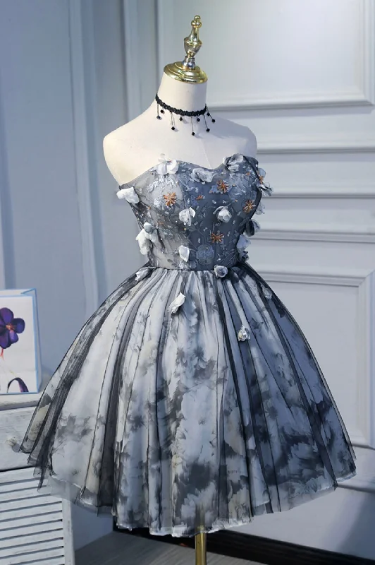Gray Short Strapless Tulle Prom Dress, Cute A-Line Party Dress Tunics Favorite customer Gray Short Strapless Tulle Prom Dress, Cute A-Line Party Dress Tunics Favorite customer