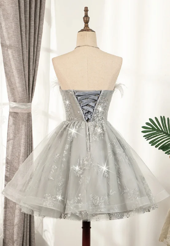Gray Strapless Feather Short Prom Dresses, Cute Party Dresses Tunics Recommended stylist Gray Strapless Feather Short Prom Dresses, Cute Party Dresses Tunics Recommended stylist