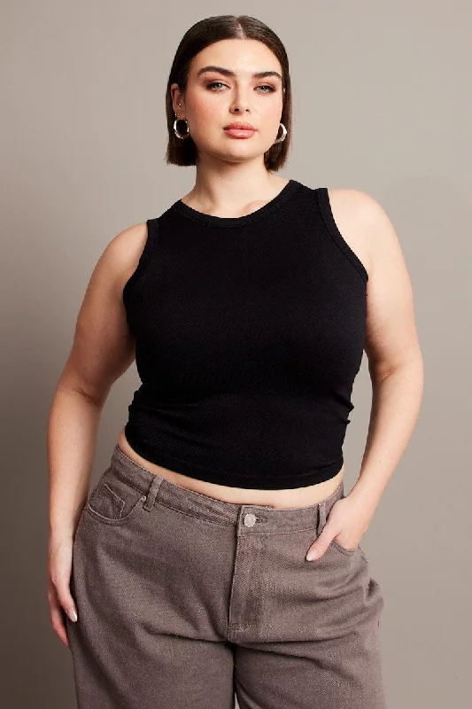 Black Tank Top Sleeveless Crew Neck Seamless gym tank top