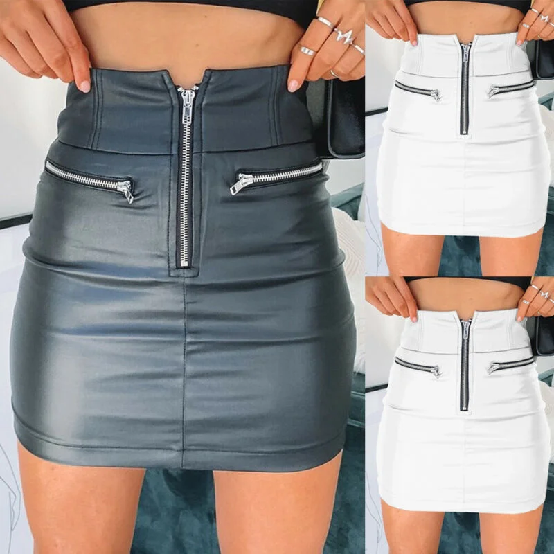 Leather-Like Zipper Skirt lace skirt delicate