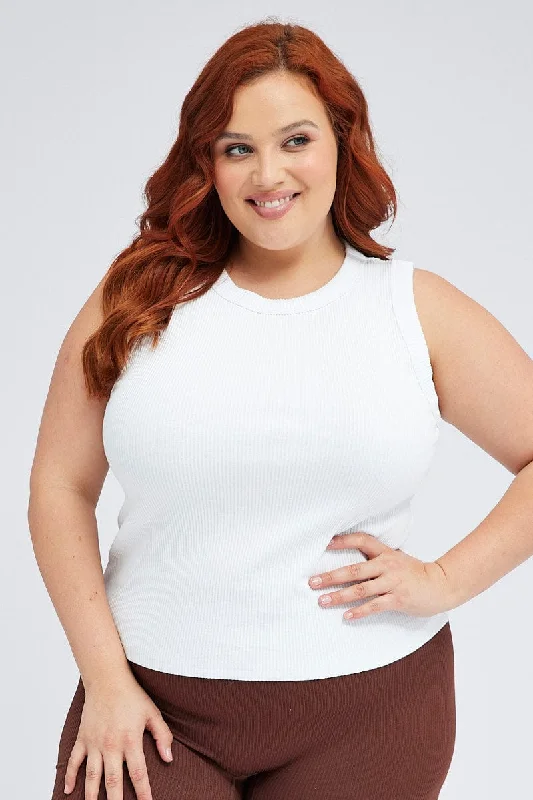 White Tank Top Sleeveless Crew Neck trendy tank top