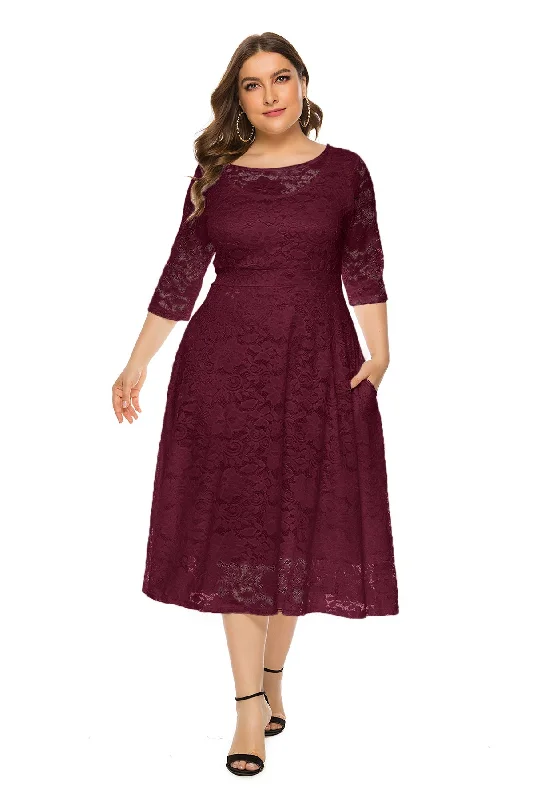 KittenAlarm - Plus Lace Overlay Party Dress Tunics Denim casual