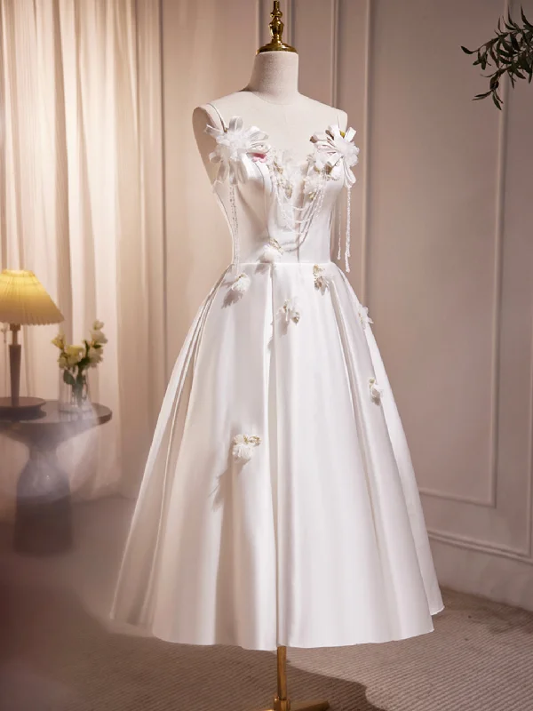 White Spaghetti Strap Satin Short Prom Dress, White V-Neck Evening Party Dress Tunics Bridal satin White Spaghetti Strap Satin Short Prom Dress, White V-Neck Evening Party Dress Tunics Bridal satin