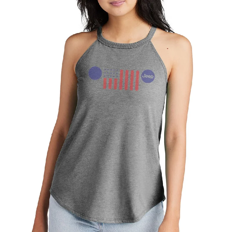 Ladies Jeep® Flag Grille Rocker Tank Top - Grey Triblend sexy tank top