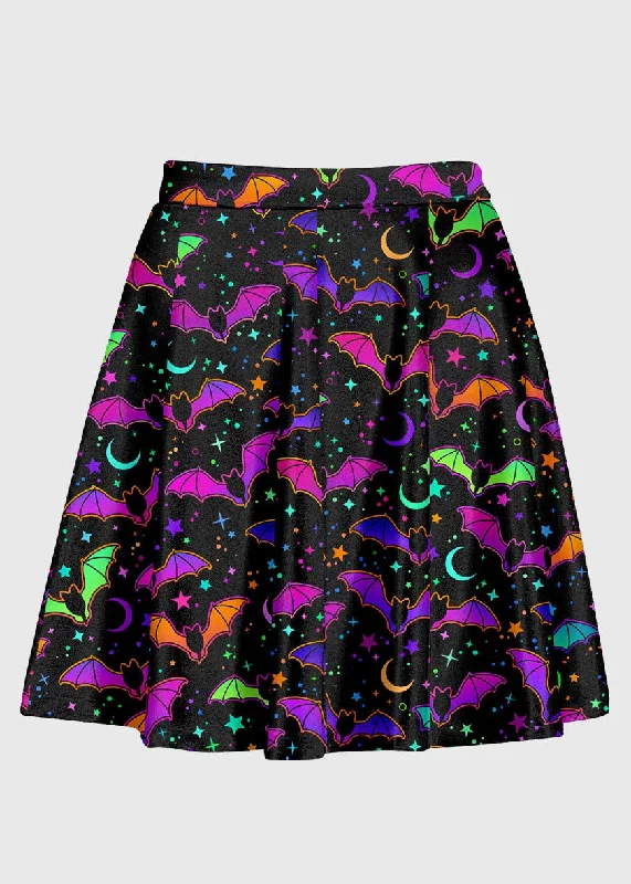 Bat Moon Colorful Pattern Goth Skater Skirt corduroy skirt durable