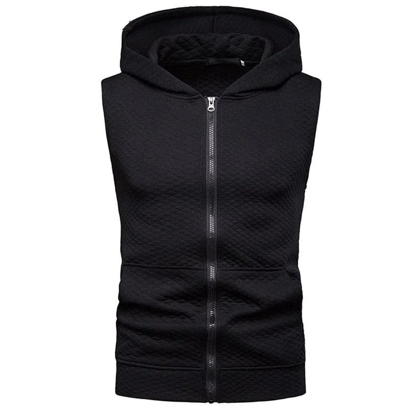 Hooded Tank Top Summer New Bodybuilding Zipper Sleeveless Hooded Vest Hip Hop Casual Slim Fit Clothing XXL lounge tank top