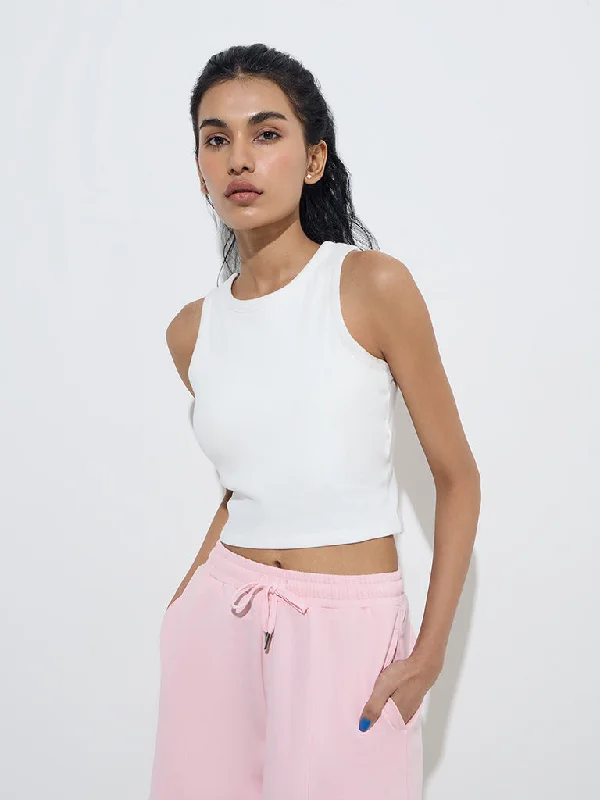 Studiofit White Cut-Out Detailed Cotton-Blend Tank Top sequin tank top