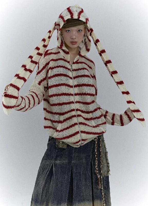 Rabbit Ears Hooded Cardigan Jacket Cardigan Knitwear Sweater