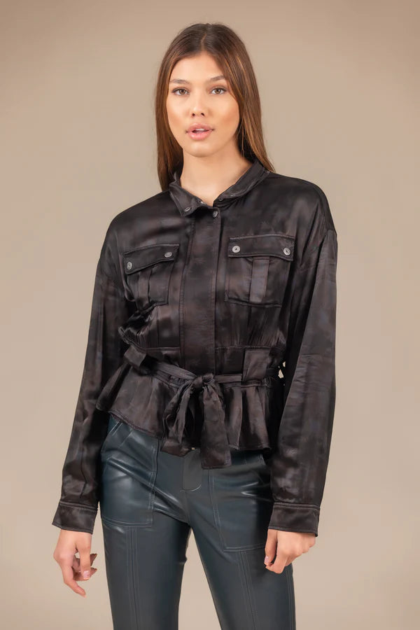 Ellis Silky Satin Utility Jacket Iron Light Leaf - Marrakech Chenille Fabric Brocade Fabric Lace Fabric Ellis Silky Satin Utility Jacket Iron Light Leaf - Marrakech Chenille Fabric Brocade Fabric Lace Fabric