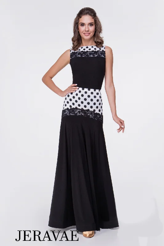 Adorable White and Black Polka Dot Ballroom Practice Skirt with Lace Accent and Matching Sleeveless Practice Top  PRA 542 satin skirt smooth