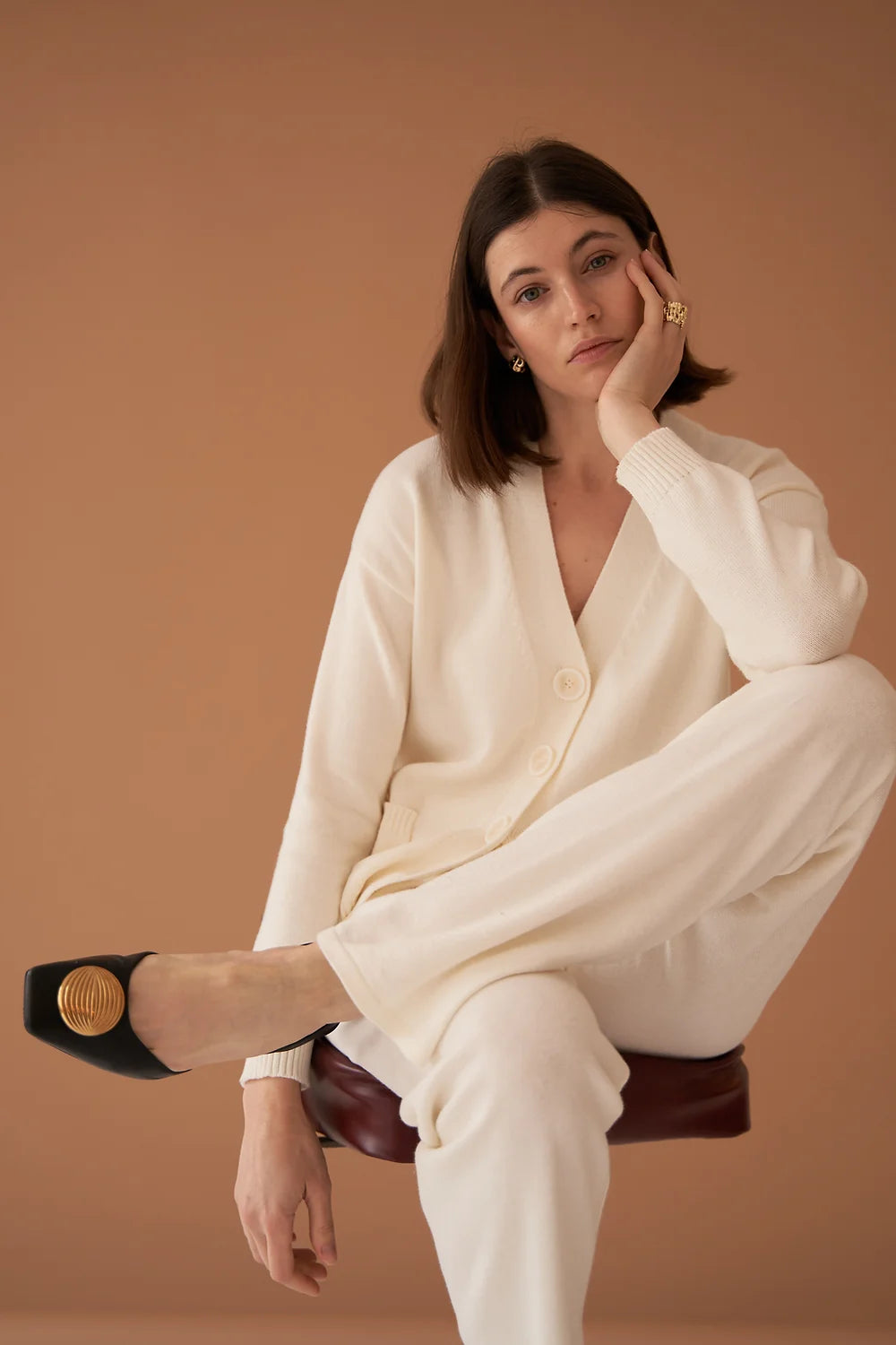 Ivory Cotton Cashmere Blend Cardigan Anti-Pilling Anti-Shrink Durable